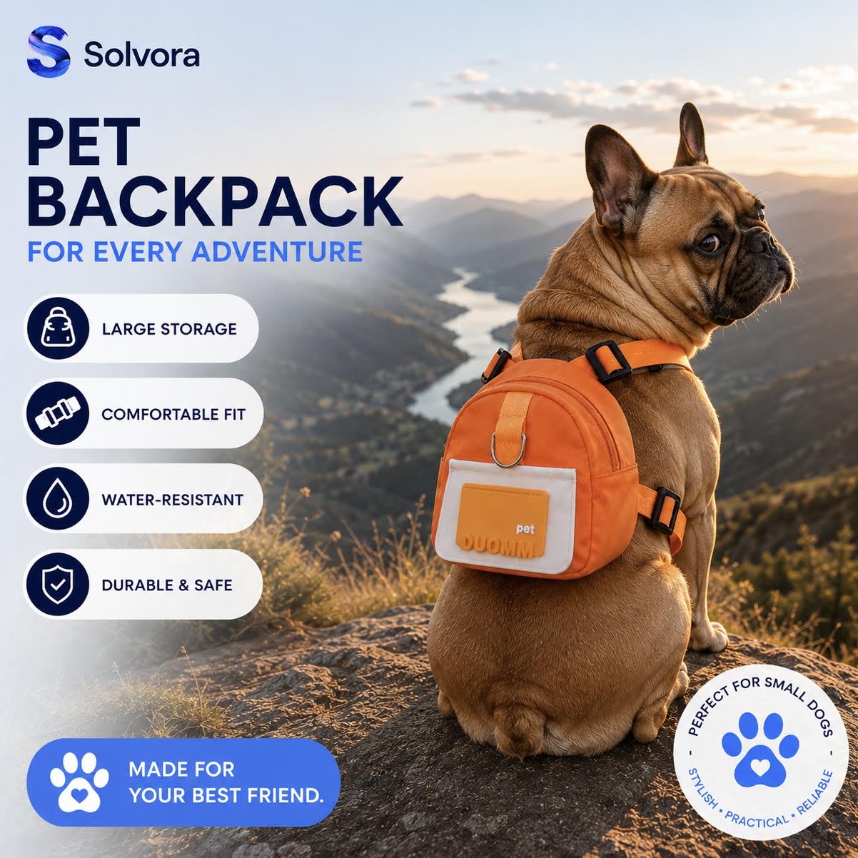 Adventure-Ready Solvora™ Everyday Dog Backpack for Small Breeds